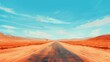 Empty route 66, usa, digital painting. Desert, valley of death. 4k Wallpaper, background. Blue sky, orange sand with an empty asphalt road