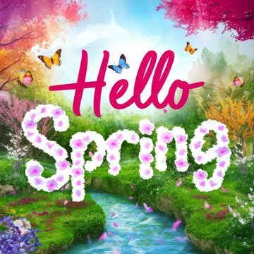 Hello Spring Greeting Poster Banner Conceptual Design