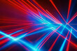 Laser neon red and blue light rays flash and glow