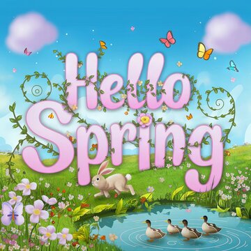 Hello Spring Greeting Poster Banner Conceptual Design