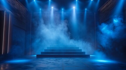 Wall Mural - Stage with Blue Lights and Smoke created with Generative AI Technology, ai, generative