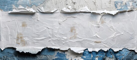 Poster - A detailed closeup of a torn piece of paper hanging on a wall, with intricate patterns resembling the texture of snow or ice, resembling a frozen winter event