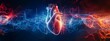 Animated representation of a human heart engulfed in vibrant energy streams.