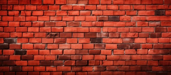 Poster - A detailed close up of a Brown brick wall showcasing the intricate Brickwork pattern and symmetrical arrangement of rectangular bricks with tints of Amber