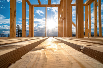 Wall Mural - House under constriction, wooden framework