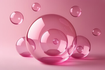 Wall Mural - Pink soap bubbles on a pink background. 3d rendering, 3d illustration.