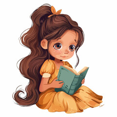 Wall Mural - Little Girl Reading Fairytale Books Illustration