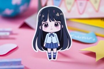 Sticker - Student Anime Chibi Girl illustration