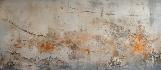 Poster - A detailed shot of a weathered concrete wall with peeling paint, showcasing natural textures and color contrasts, perfect for art or flooring inspiration