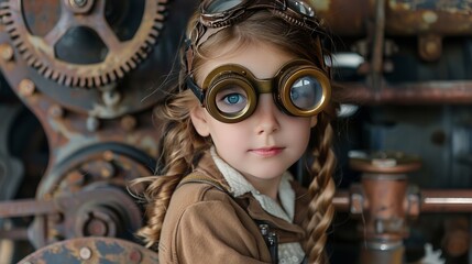 Wall Mural - steampunk child with goggles