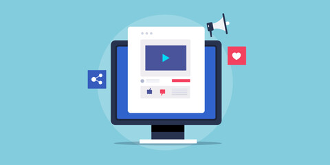 Video content development social media post concept vector illustration.