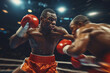 © Sergio - Two men had a boxing match in a boxing ring. They wear boxing gloves and shorts, throwing punches and dodging each other's attacks, motion blur