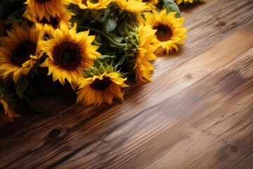 Poster - Sunflowers on a wooden background