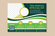 tree removal specialist banner design. Agricultural and farming services web social media post lawn gardening template design. horizontal layout with space for photo. green and yellow element.
