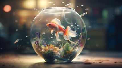 Canvas Print - Expansive view capturing the harmonious mix of realism and fantasy in a contemporary art collage inside a fishbowl, utilizing tilt blur and dreamy lighting against a clean background.