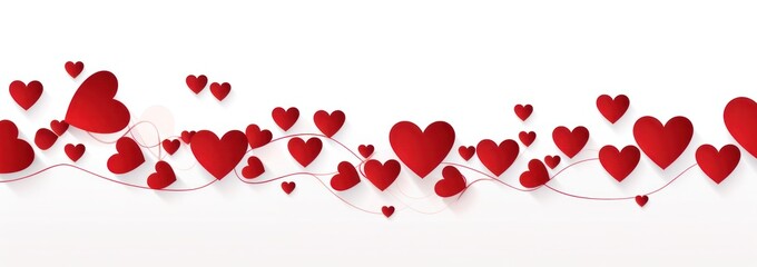 Red Heart shape border with realistic paper heart on white background for valentines
