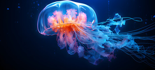 glowing jellyfish in the darkness of the deep sea, ai generative