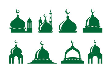 Wall Mural - Set of vector Mosque silhouette element on white background