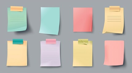 Poster - Illustration of blank notepad with sticky tape attached to board with reminder message, to-do list, schedule sheet. Modern realistic illustration.