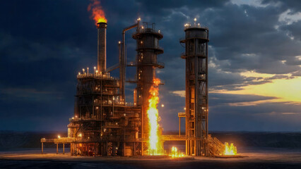 Wall Mural - Oil and gas industry. Oil refinery at sunset. Industrial zone