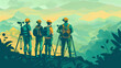 ฺBunch of land surveyors standing together working green color scheme, cartoon pictures