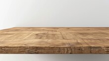 A Light Brown Wooden 3D Table Countertop Stands Against A White Background. An Element Of Furniture For A Presentation Stand Or Podium, Or A Tabletop For A Kitchen.