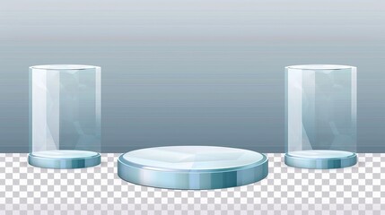Poster - modern realistic illustration of plastic podium for exhibition, product presentation stand, stage mo