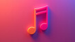 Neonfarbene Musiknote isoliert auf einem pinken und violetten Hintergrund