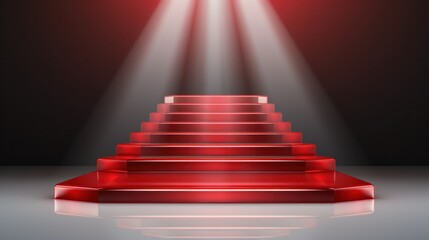 Staircase with red velvet carpet and a bright, luxurious background. business startup idea B isolated on silver background Awards Ceremony, Staircase Stage