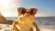 Experience the intensity of an toad leaping onto the beach in a stunning close-up photo, Ai Generated.
