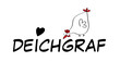 Deichgraf - deutscher Text mit lustigem Huhn und Herz, norddeutscher Titel mit handgeschriebenem Text für Aufkleber, Poster, Postkarte, Werbung