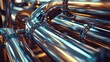 Shiny stainless steel metal pipes at food processing factory, Abstract.