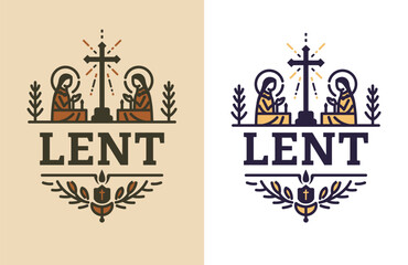 Lent vector Catolic religious tradition praying to a cross design