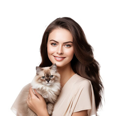 Canvas Print - woman with cat isolated on white