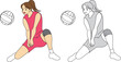 バレーボールの選手（女性）のイラストセット／Illustration set of volleyball players (female)