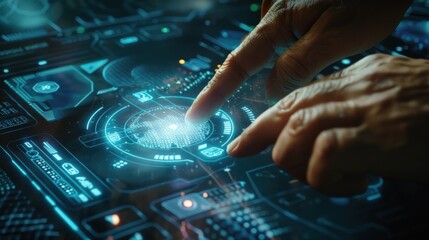 Fingers touching the screen on a touch screen, the latest technology. Generate AI image
