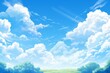 Blue sky and white clouds with green field
