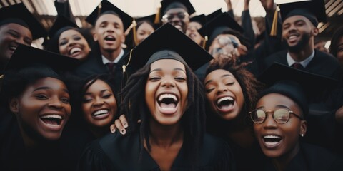 Canvas Print - Group of smiling graduates are posing for picture