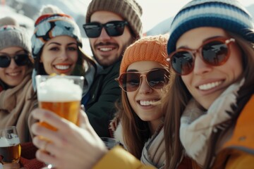 Wall Mural - Group of people are smiling and holding glasses of beer