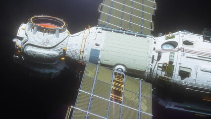 Wall Mural - a spaceship flying in space orbiting a planet