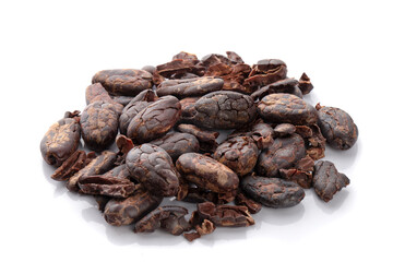 Wall Mural - Dried Cocoa beans isolated on a white background