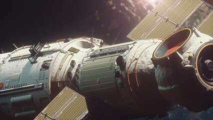 Wall Mural - a spaceship flying in space orbiting a planet