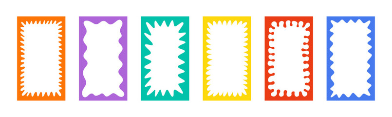 Aufkleber - Wave rectangle frame. Doodle scalloped edge border with wavy pattern. Graphic design. Cute curved frame box. Geometric abstract background. Hand drawn vector illustration isolated on white background.