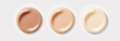 © Marina Demidiuk - Creamy beige base fair tone product texture. Cosmetic face foundation smears set on white background. Makeup swatch. Trendy self-care procedures. Textured thick cosmetics tonal cream liquid powder