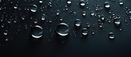 Sticker - water droplets form a circle on a black surface, captured in a monochrome photography event. the liq