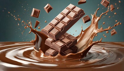 Wall Mural - Decadent Delight: Chocolate Bar Cascading into a Tempting Splash