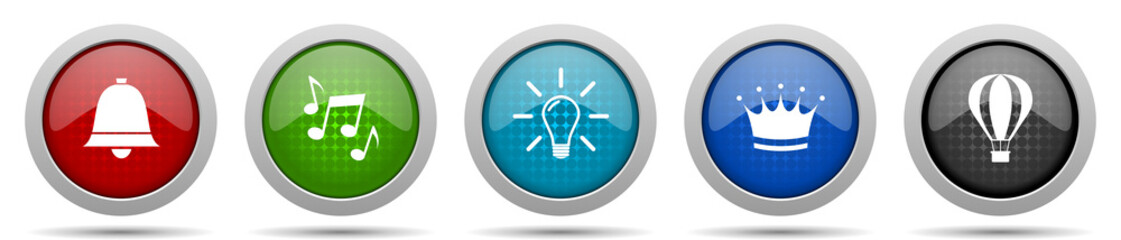Aufkleber - Internet icons, miscellaneous buttons such as bell, music, light bulb, crown and ballon, circle glossy web icon collection