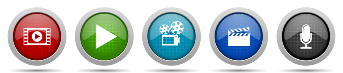 Poster - Entertainment icons, miscellaneous buttons such as video, play, cinema, movie and music, circle glossy web icon collection