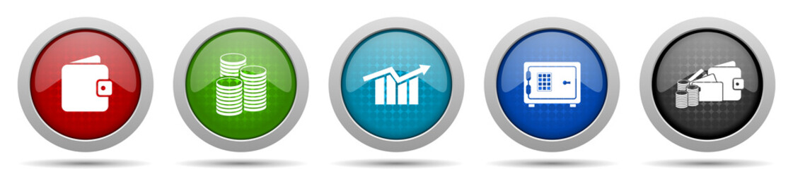 Poster - Banking icons, miscellaneous buttons such as wallet, money, diagram and safe, circle glossy web icon collection