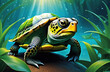 cute anthropomorphic hybrid banana turtle,  fantasy, expressive glowing eyes under water sea